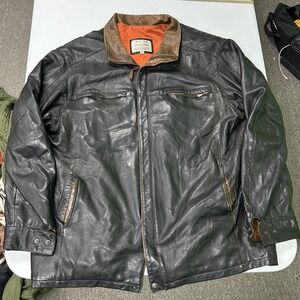 Lone Pine Leather Jacket Mens XL Black Brown Collar Zip Up Rugged Outerwear